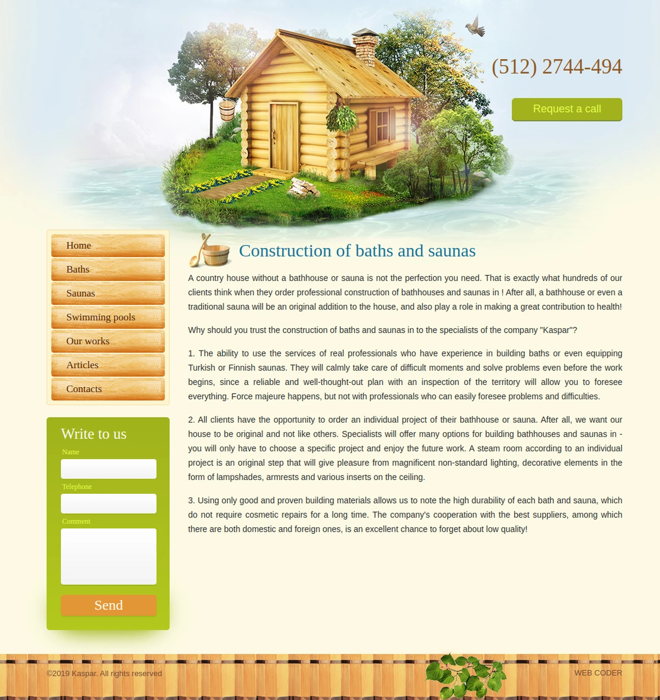 Creating a website for a company specializing in the construction of baths and saunas